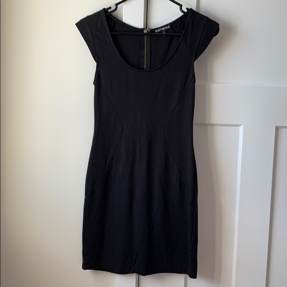 EXPRESS zipper back cap sleeve black bodycon dress